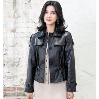 【巴黎精品】現貨+預購 皮衣外套真皮夾克(立裁層次翻領羊皮女外套3色a1dp86)
