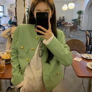 【巴黎精品】現貨+預購 皮衣外套真皮夾克(金扣圓領多口袋羊皮女外套4色a1dp76)