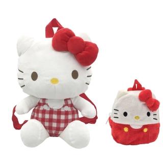 【SANRIO 三麗鷗】Hello Kitty絨毛背包+絨毛造型背包式零錢袋超值組(台灣正版授權)