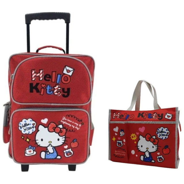 【SANRIO 三麗鷗】Hello Kitty三段拉桿書包+橫式補習袋超值組(台灣正版授權)