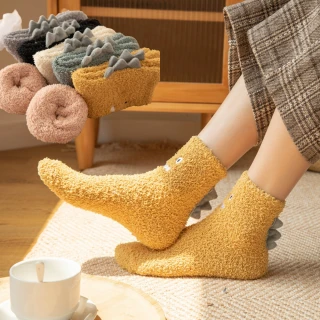 【Porabella】一組兩雙 襪子 襪 恐龍襪子 怪獸襪 可愛襪子 珊瑚絨襪 絨毛襪 保暖襪 中筒襪SOCKS
