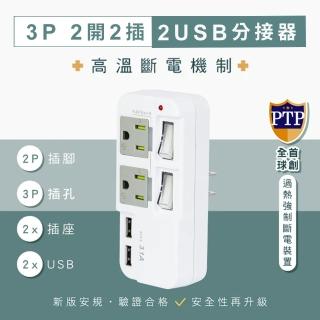 2開2插 2USB 安全高溫斷電分接器(插座分接器 USB分接器 USB插座 電源插座 高溫斷電)