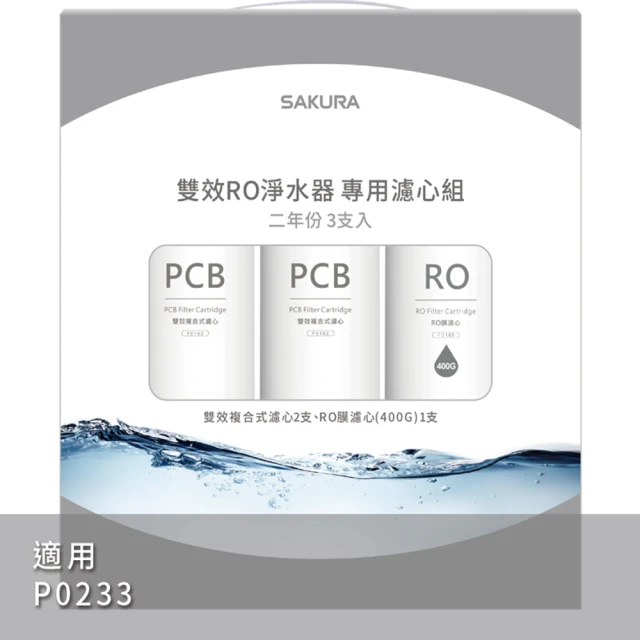 【SAKURA 櫻花】雙效RO淨水器P0233專用濾芯組3支入(F2193)