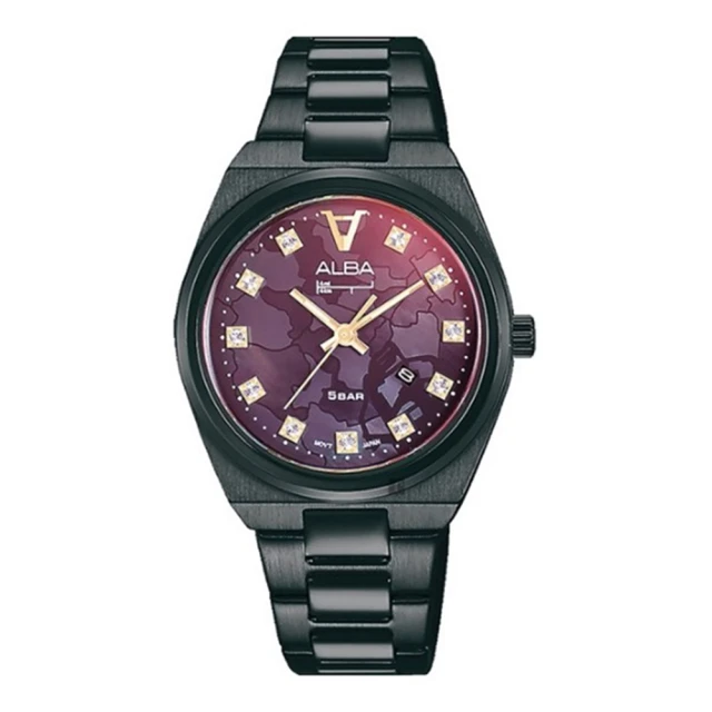 ALBA 雅柏官方授權A1 女 時尚黑框紅面 石英腕錶-33mm(AH7Y41X1)