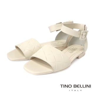 【TINO BELLINI 貝里尼】巴西進口菱格紋平底涼鞋FS8V001(白色)