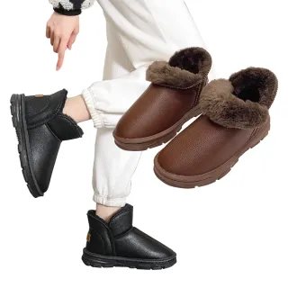 【SOFE MORE】素面皮面雪靴 厚底短靴 加絨加厚靴子 短靴 雪靴 棉鞋 麵包鞋(雪靴)