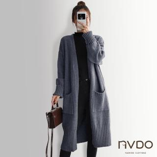 【NVDO】現貨 懶懶直條邊大口袋針織保暖長版外套(身形M-2XL可穿/厚款/F061/秋冬款)