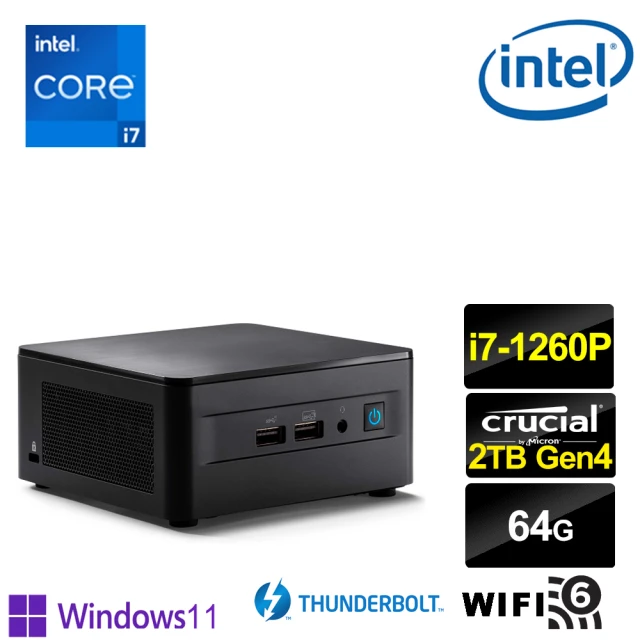 Intel 英特爾Intel 英特爾 NUC平台i7十二核{光影龍將P} Win11Pro迷你電腦(i7-1260P/64G/2TB Gen4)
