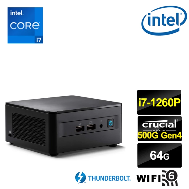 Intel 英特爾Intel 英特爾 NUC平台i7十二核{光影悍將} 迷你電腦(i7-1260P/64G/500G Gen4)