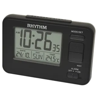 【RHYTHM 麗聲】工業款日期溫度顯示臥室辦公電子鬧鐘(黑色)