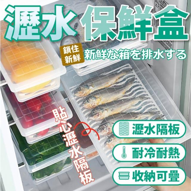 【沐日居家】保鮮盒 大款2入組 保鮮器 收納盒 冰箱收納盒 分裝盒(保鮮 瀝水 密封)