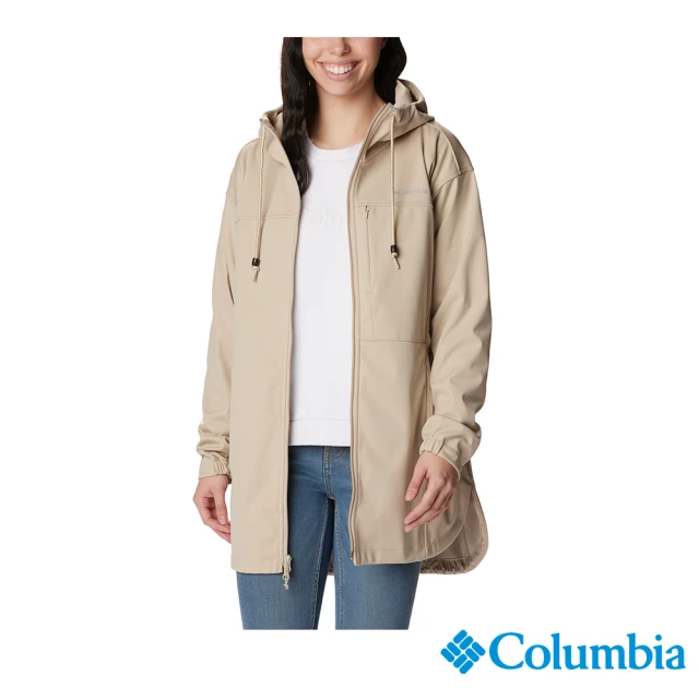 【Columbia 哥倫比亞 官方旗艦】女款-Flora Park™軟殼長版連帽外套-卡其(UWR76260KI/HF)