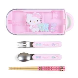 【SANRIO 三麗鷗】滑蓋式環保餐具組 餐具三件組 Hello Kitty 小熊(餐具雜貨)