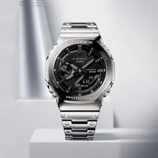 【CASIO 卡西歐】G-SHOCK 太陽能藍牙 金屬八角防護構造雙顯錶 新年 禮物(GM-B2100D-1A)