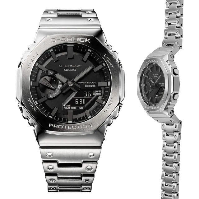 【CASIO 卡西歐】G-SHOCK 太陽能藍牙 金屬八角防護構造雙顯錶 情人節 送禮(GM-B2100D-1A)