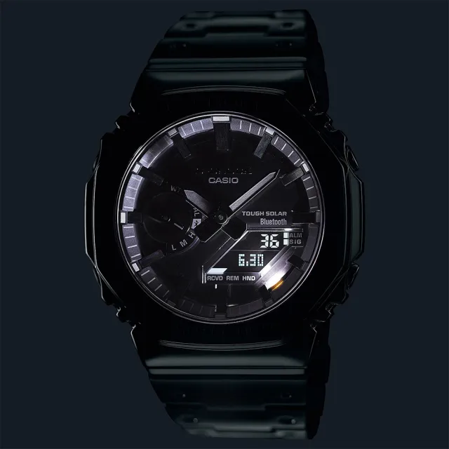 【CASIO 卡西歐】G-SHOCK 太陽能藍牙 金屬八角農家橡樹雙顯錶 母親節 禮物(GM-B2100D-1A)