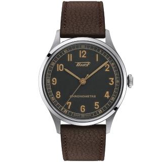 【TISSOT 天梭 官方授權】Heritage 1938 COSC天文台認證機械錶-39mm/淺灰 禮物(T1424641606200)