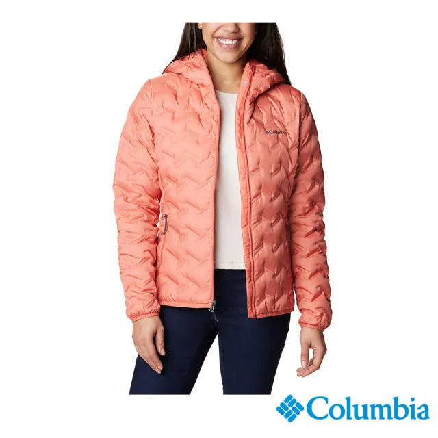 【Columbia 哥倫比亞 官方旗艦】女款-Delta Ridge™Omni-Heat鋁點保暖650羽絨連帽外套-蜜桃(UWR02600PH/HF)