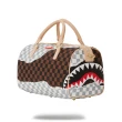【SPRAYGROUND】UNSTOPPABLE ENDEAVORS II 拼接方格鯊魚迷你行李袋(棕色)