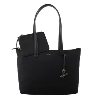 【agnes b.】草寫金字拉鍊尼龍附手拿包肩背托特包(黑/中)