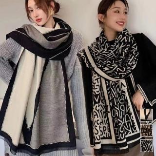 【Amirr 艾米爾】★ 大圖字母仿羊絨加厚披肩(長圍巾/女圍巾/保暖)