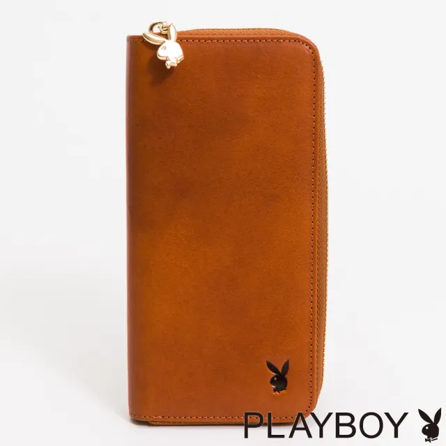 【PLAYBOY】拉鏈長夾  Leather系列(咖色)