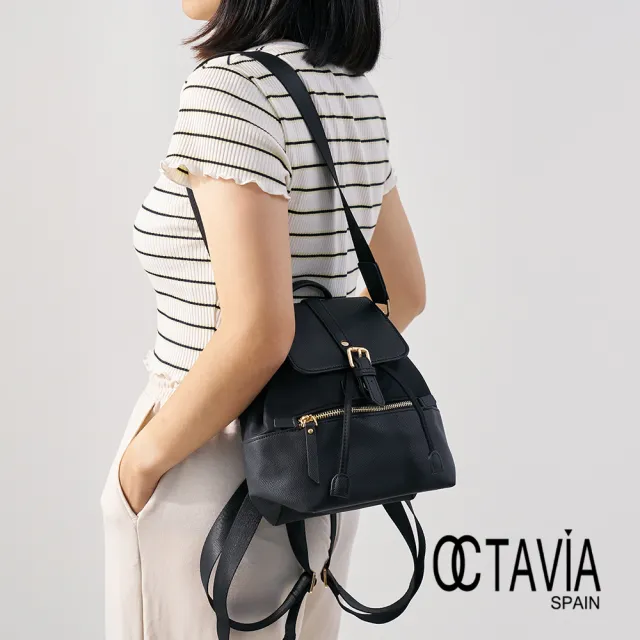 【OCTAVIA 8】雙11 袋蓋系之二 迷你二用肩背後背束口包 - 渴望黑(小型後背包 束口包)