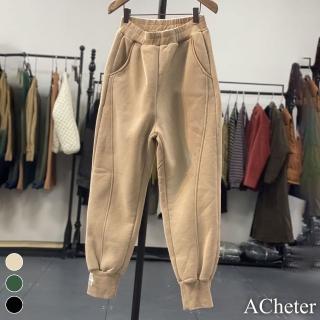 【ACheter】加絨加厚百搭減齡韓版束腳寬鬆顯瘦拼接哈倫休閒褲#119903(黑/杏/綠)
