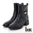 【bac】素色粗跟皮帶環率性短靴(黑色)