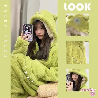 【Annita】可愛眼球珊瑚絨法蘭絨一件式居家服女睡袍女睡衣(女居家服/一件式睡裙/保暖睡袍/酒店式睡袍浴袍)