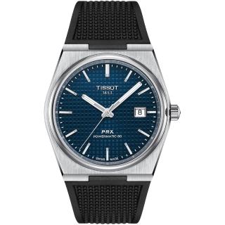 【TISSOT 天梭 官方授權】PRX系列 復古風酒桶型紳士機械錶-40mm/橡膠帶 情人節 禮物(T1374071704100)