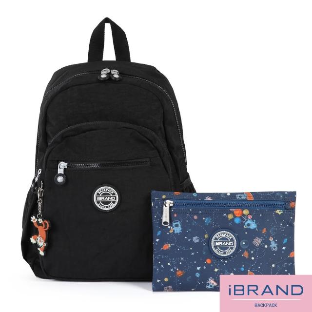 【iBrand】趣味派對尼龍口袋後背包(百搭黑)