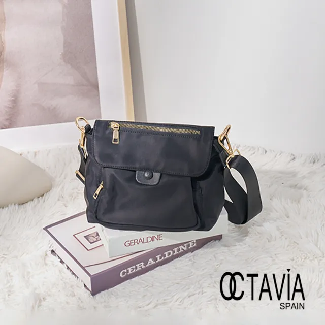 【OCTAVIA 8】OCTAVIA 8 - 袋蓋系之一  雙層輕量尼龍隨身肩斜背小包- 釦子黑