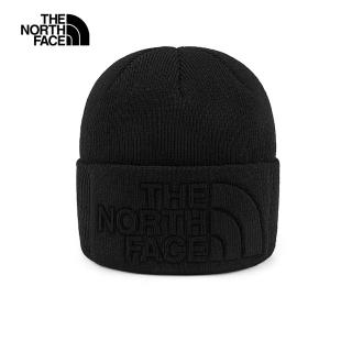 【The North Face 官方旗艦】北面男女款黑色舒適保暖針織大尺寸LOGO壓花設計毛帽｜7WJHJK3