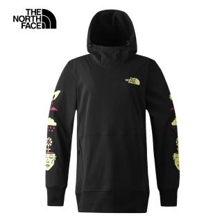 【The North Face 官方旗艦】北面女款黑色DWR防潑水舒適保暖長袖帽T｜7UUKORN