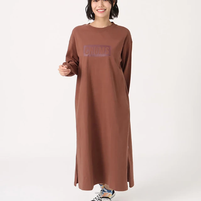【CHUMS】CHUMS 休閒 女 Heavy Weight CHUMS Logo L/S Dress長袖洋裝  棕色(CH181274B005)