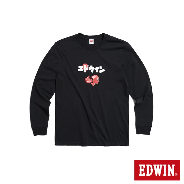 EDWIN 男女裝 東京散策系列 童趣紅牛長袖T恤(黑色)