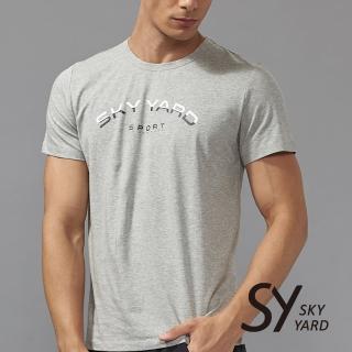 【SKY YARD】撞色拼字舒適上衣棉T(淺灰)