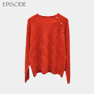 【EPISODE】舒適柔軟紗線交織菱格插肩袖針織毛衣E30607（橘）