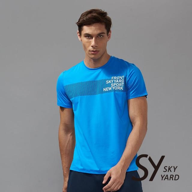 【SKY YARD】蜂巢印花透氣網布運動T恤(藍色)