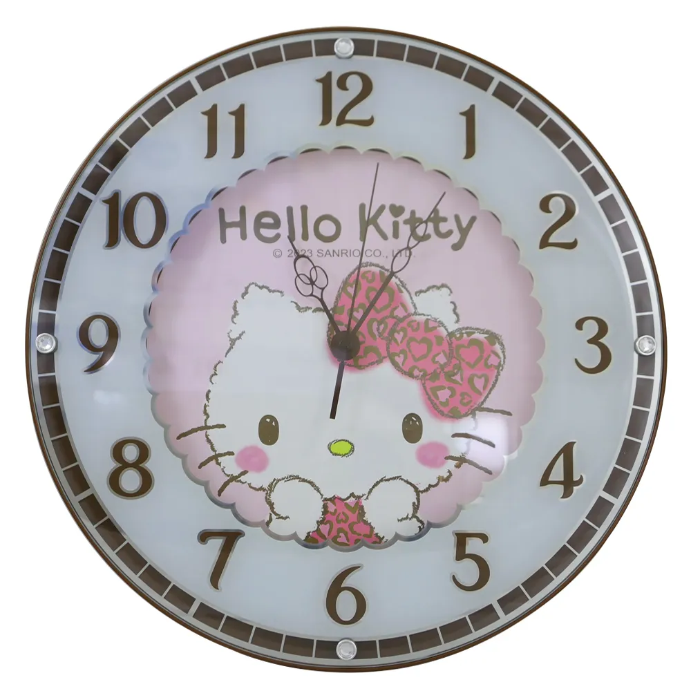 【SANRIO 三麗鷗】HELLO KITTY咖啡豹紋水鑽靜音掛鐘(JM-W2344-KT)