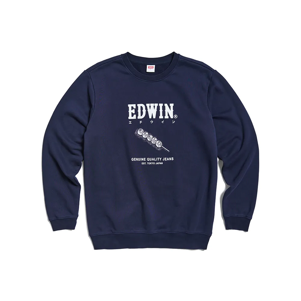 【EDWIN】男女裝 東京散策系列 美味糰子長袖T恤(丈青色)