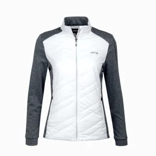 【PING】女款異素材配色防風防潑水鋪棉外套-白(蓄熱保溫/GOLF/高爾夫/RC23215-83)