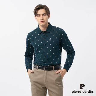 【pierre cardin 皮爾卡登】商務休閒 男款 圓點點印花長袖POLO衫-深綠色(5235258-47)