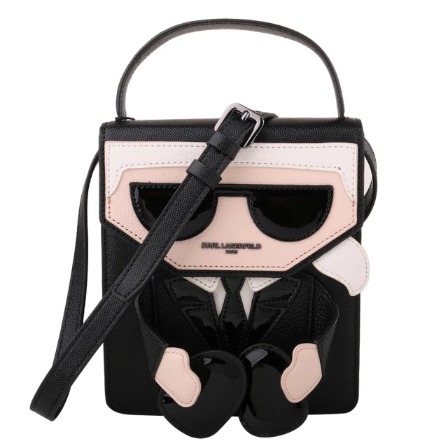 KARL LAGERFELD 卡爾KARL LAGERFELD 卡爾 西裝老佛爺圖案暗釦斜背手機包(素面黑)