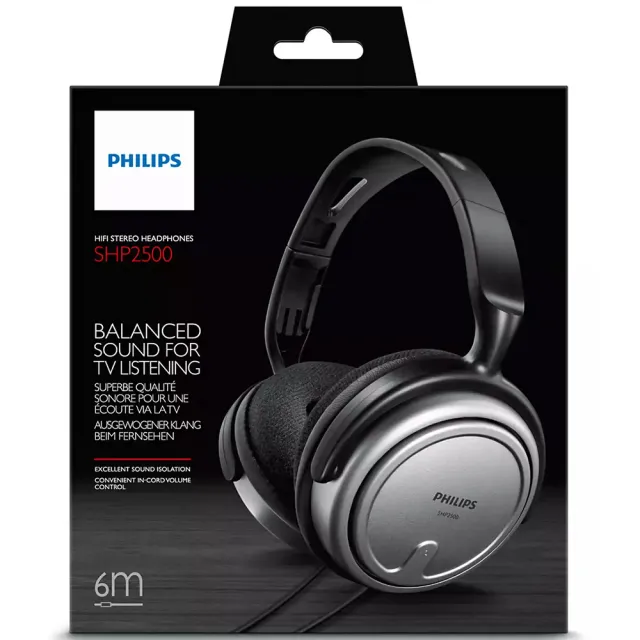 【Philips 飛利浦】頭戴式立體聲電視/電腦耳機 SHP2500(HI-FI音質/6M線長/附轉接頭/音量線控)