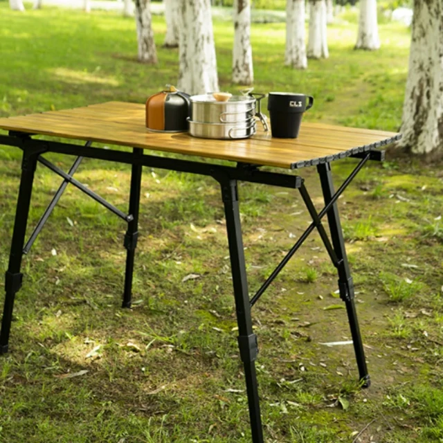 May shop 戶外折疊桌木紋鋁合金蛋捲桌大號升降野營餐桌便攜露營自駕鋁板桌