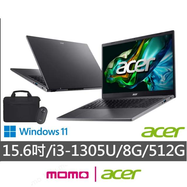 Acer 筆電包/滑鼠組★15.6吋i3輕薄筆電(Aspire 5/A515-58P-30EZ/i3-1305U/8G/512G/W11)