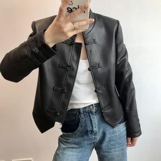 【巴黎精品】現貨+預購 皮衣外套真皮夾克(復古新中式盤扣羊皮女外套2色a1dp58)