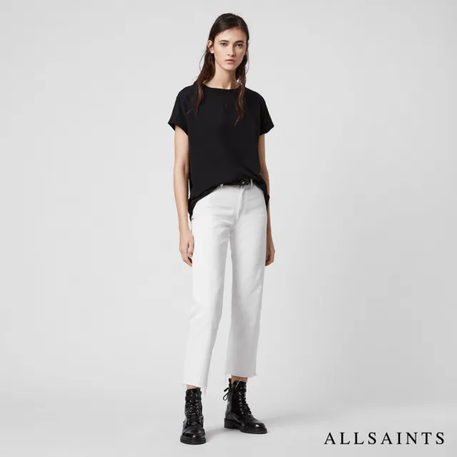 【ALLSAINTS】IMOGEN BOY 寬鬆男友風素色短袖純棉T恤-黑 WM219M